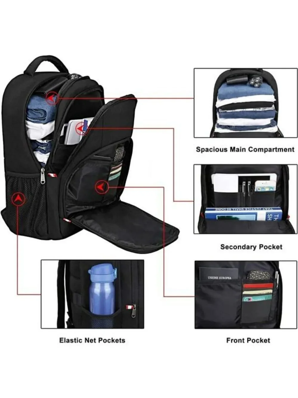 Della Gao Laptop Backpack 15.6 Inch USB Charging Water Resistant Travel Bag